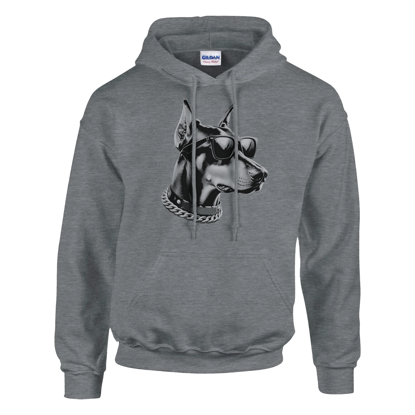 Men's grey cotton-blend hoodie featuring gangster dog graphic wearing sunglasses and a chain.