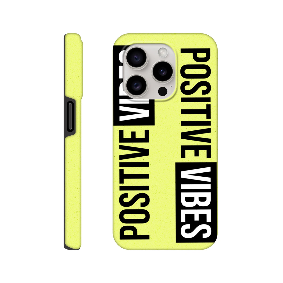 Positive Vibes Tough iPhone Case 13-16, yellow slogan wraparound print