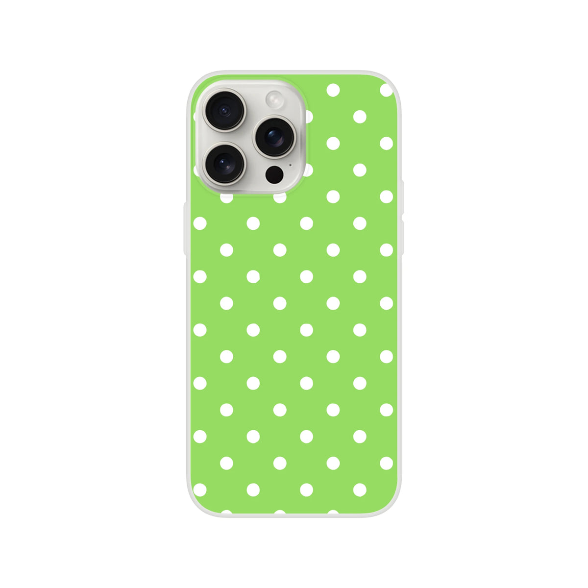 Retro green and white polka dot iPhone case with matte finish and shock-absorbing protection for models 13 through 16.