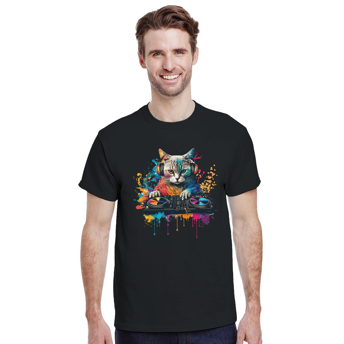 Cat DJ graphic T-shirt product image