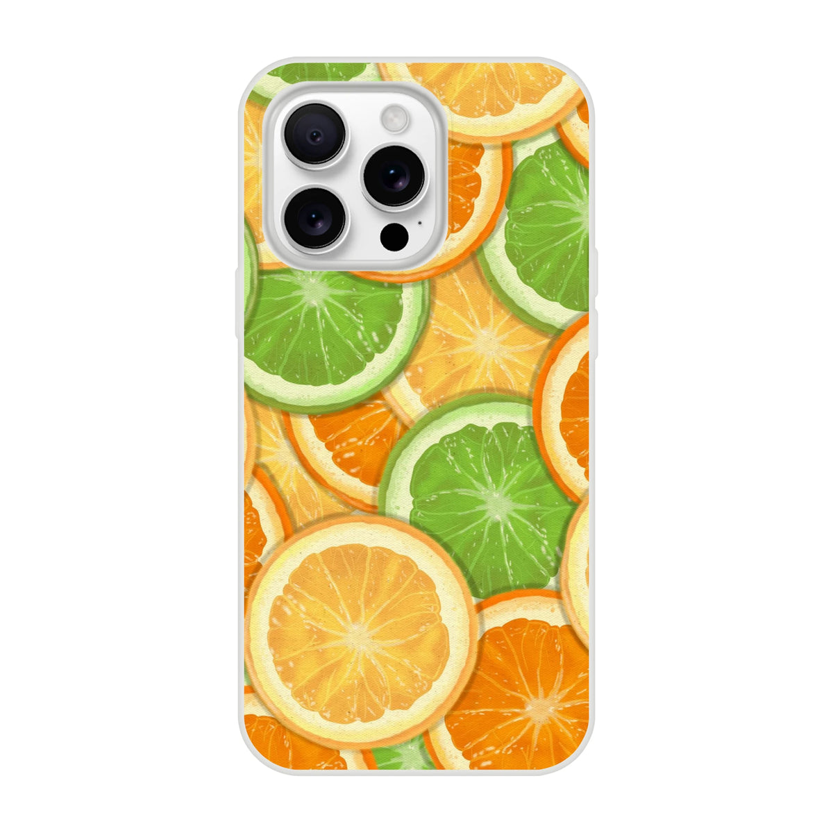 Cute Citrus Fruit iPhone Case (13-16) with tropical aesthetic design featuring lime and orange slices.