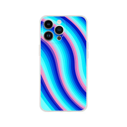 Blue and pink retro wave iPhone case with groovy Y2K swirl, slim matte shell for iPhone 13-16.