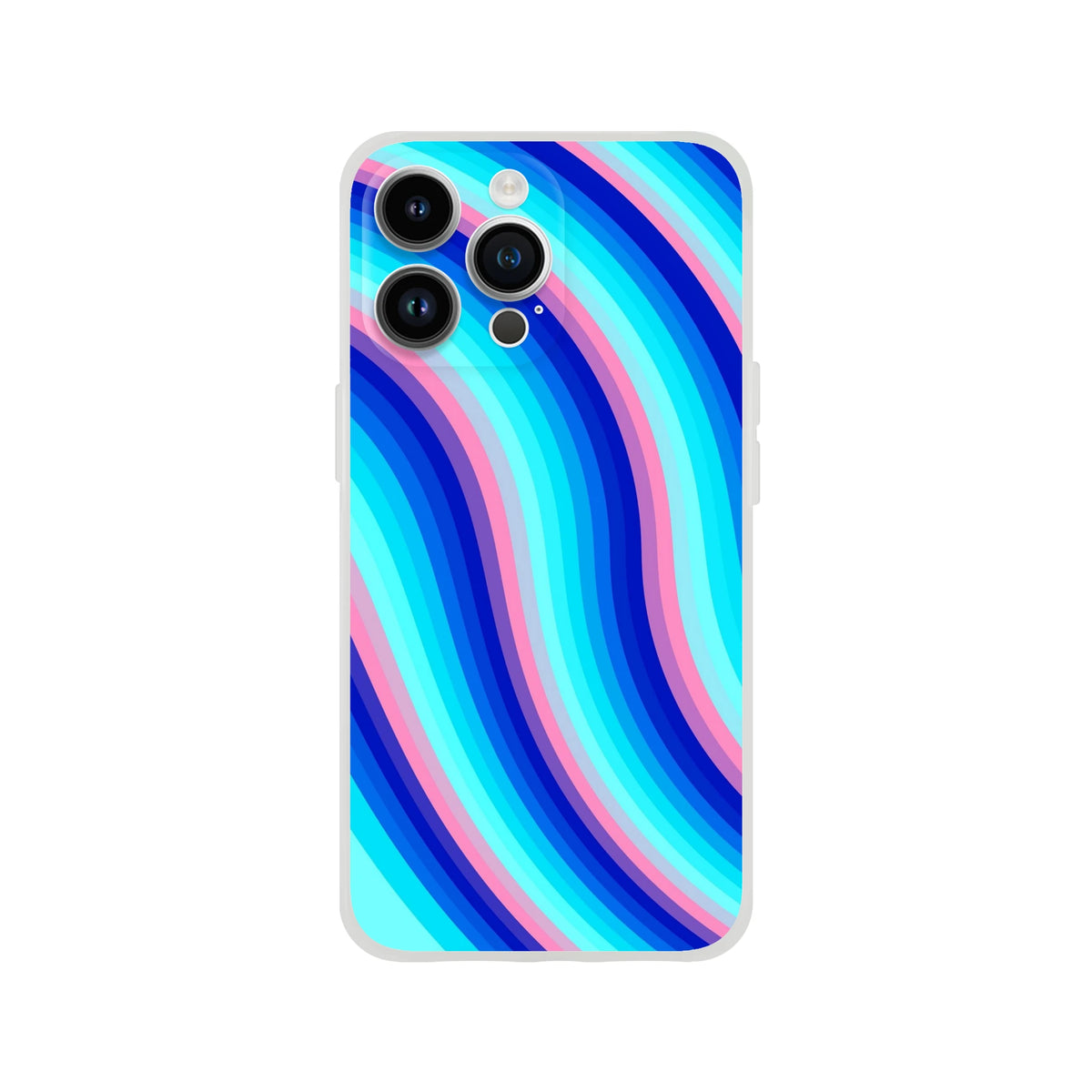 Blue and pink retro wave iPhone case with groovy Y2K swirl, slim matte shell for iPhone 13-16.