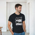 Man wearing black mental health graphic T-shirt for men; soft cotton blend; bold white text; Grey/Red/Black; sizes S–XL.