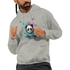 Panda DJ men's graphic hoodie in grey with a multicolor panda DJ print, 50/50 cotton-poly blend, sizes S-XL.