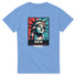 New York men's graphic T-shirt with Statue of Liberty poster design on light blue fabric.