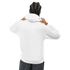 Back view of a person wearing Liberty DJ Men's Graphic Hoodie in white, 50/50 cotton-poly, sizes S-XL.