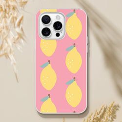 Cute lemon-pattern pink iPhone case for 13-16 with frosted clear flexi protection