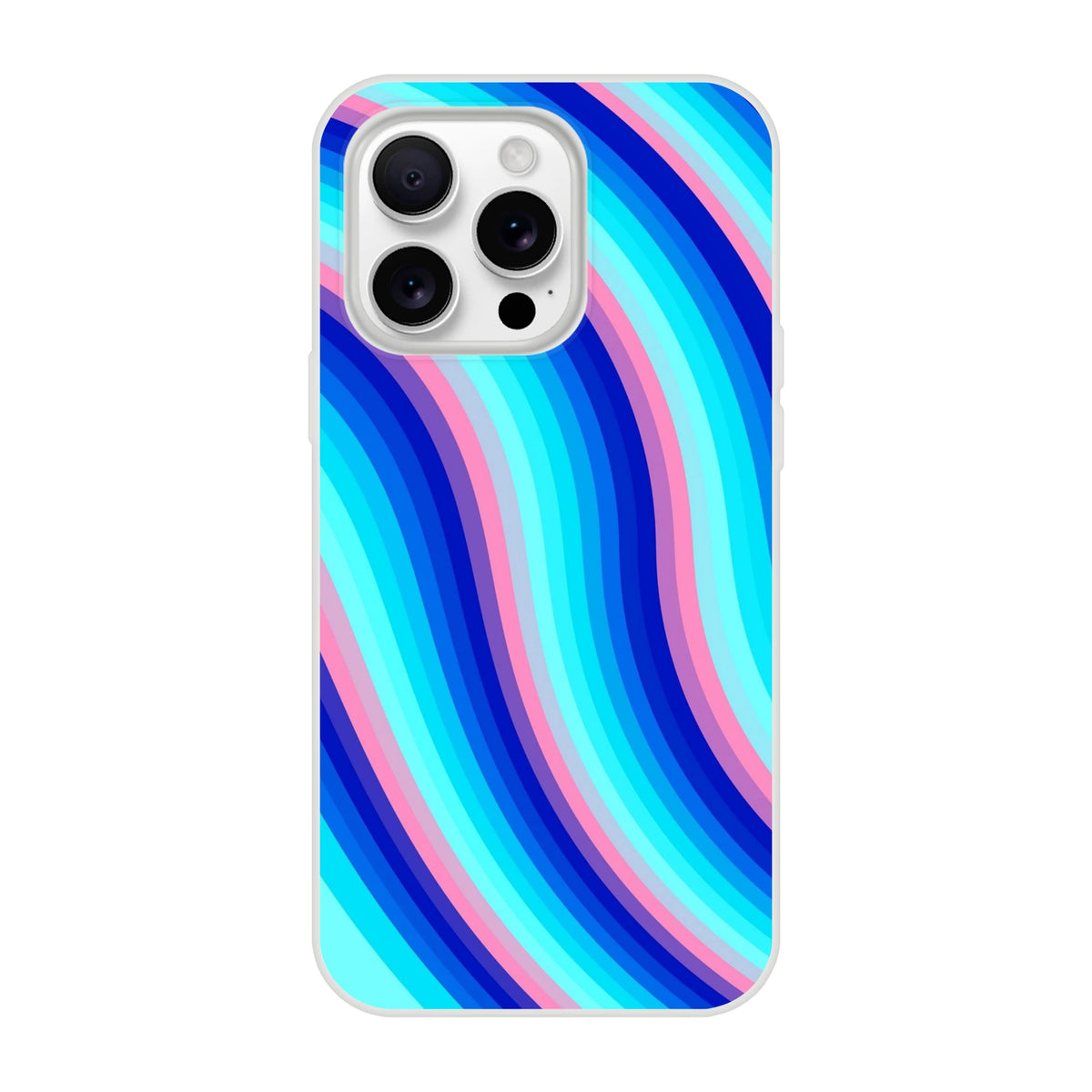 Blue and pink retro wave Y2K swirl iPhone case for 13–16 with a smooth matte finish