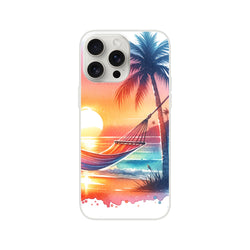 Tropical Beach Sunset iPhone case with palm trees and hammock, slim protective cover for iPhone 16, 15, 14, 13