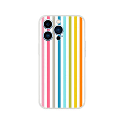 Pastel Rainbow Stripe iPhone case for 13-16 with frosty transparent shell and retro rainbow print.