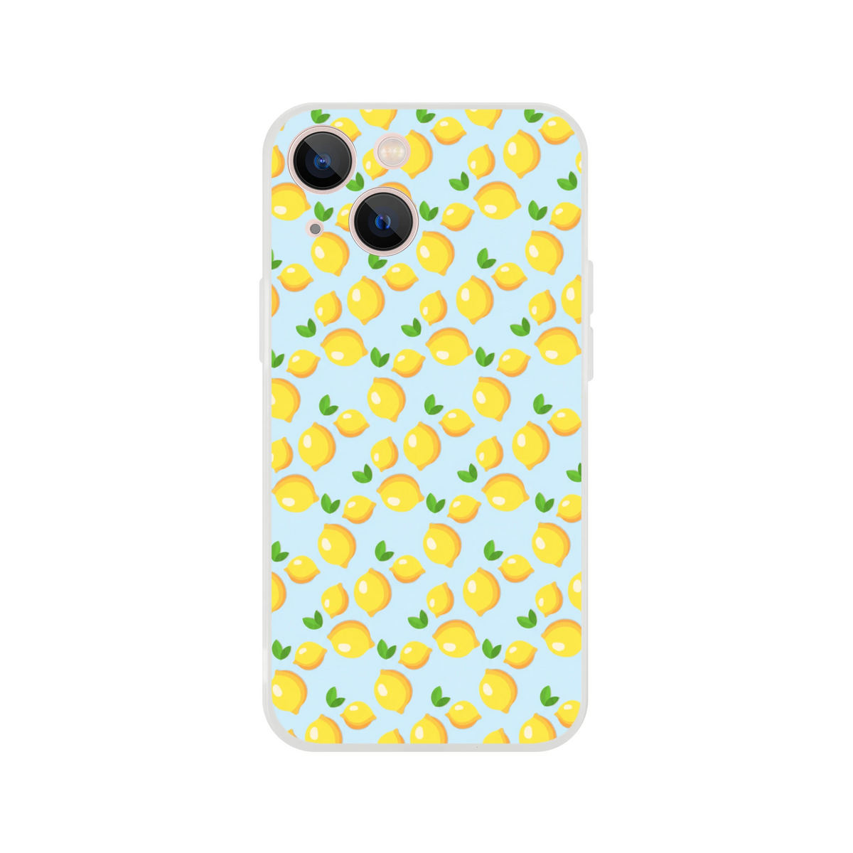 Blue lemon-pattern iPhone case for 13–16, slim, lightweight, flexible with a smooth matte finish