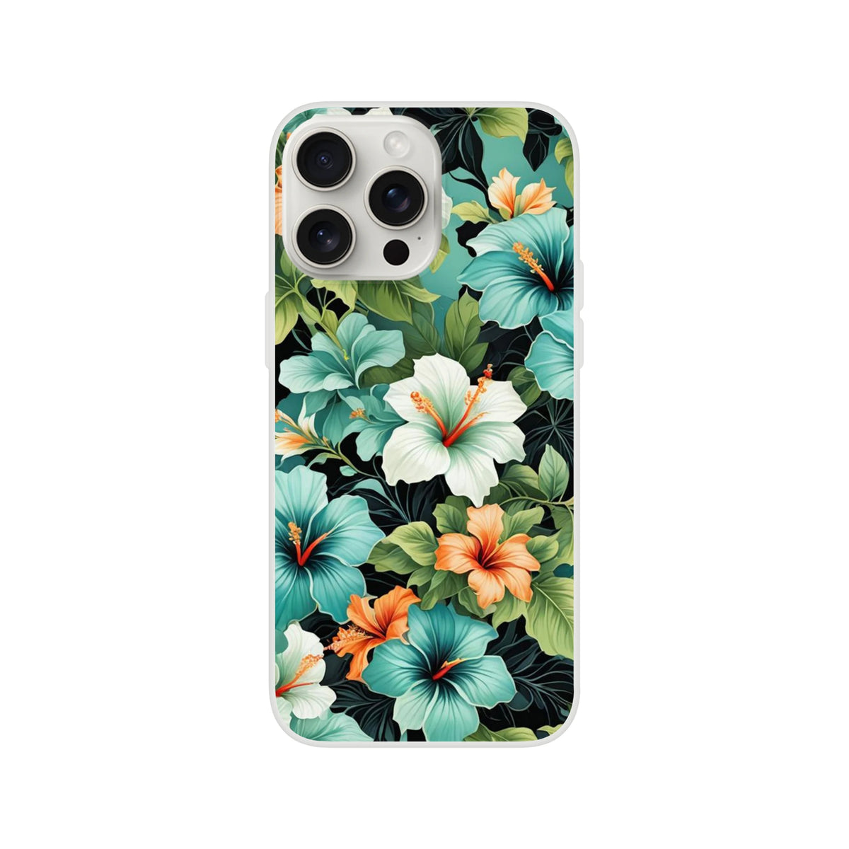 Tropical hibiscus floral iPhone case (13-16), slim matte shell with vibrant Hawaiian bloom design.