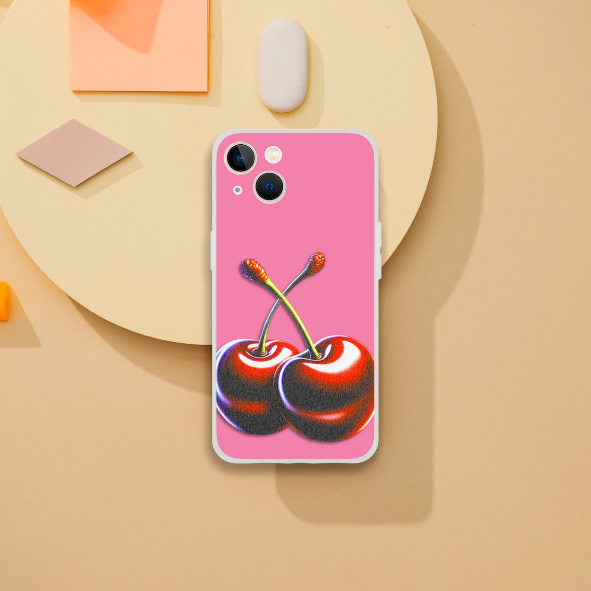 Pink Retro Cherries iPhone case for iPhone 13-16 with Y2K aesthetic and cherry graphic.