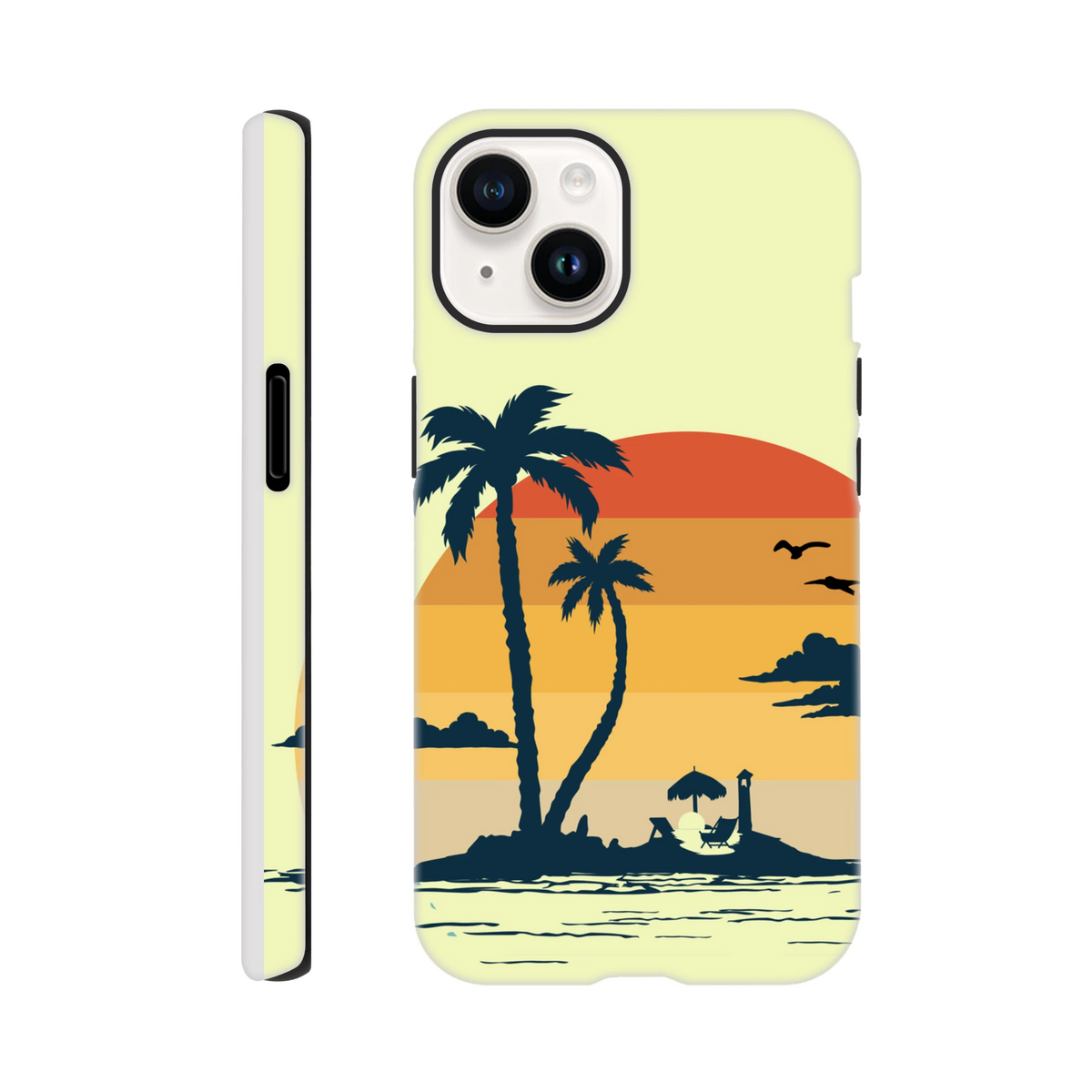 Retro Tropical Sunset Palm Tree iPhone Case 13-16 Beach Cover with wraparound palm design and drop protection