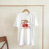 White women's graphic T-shirt with soft cotton blend, red cherry illustration and How Sweet The Taste text, crew neck.