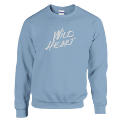 Cute Wild Heart cozy slogan sweatshirt for women in light blue with white WILD HEART text.