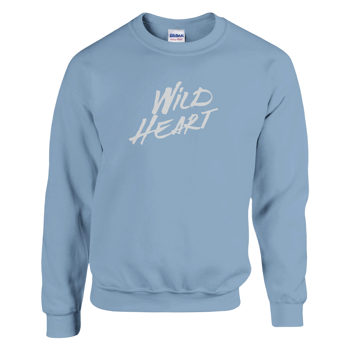 Cute Wild Heart cozy slogan sweatshirt for women in light blue with white WILD HEART text.