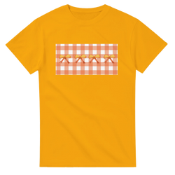 Orange bow-embellished gingham patch T-shirt for women, Coquette aesthetic.