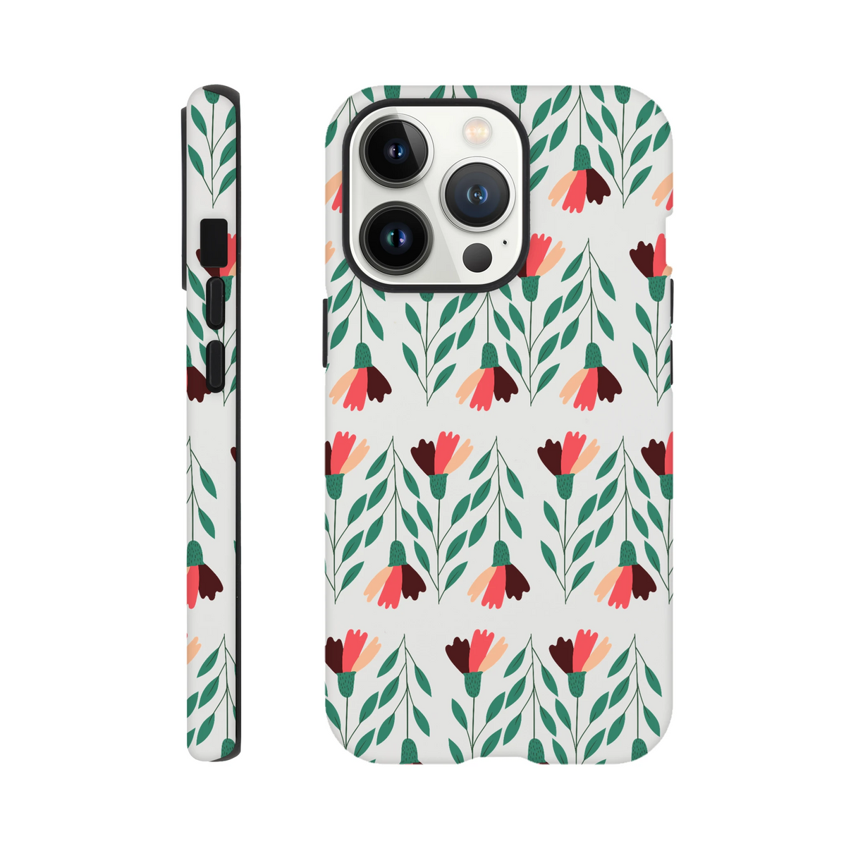 Floral tough protective phone case with wraparound back-and-sides print and glossy finish for iPhone 16/15/14/13.