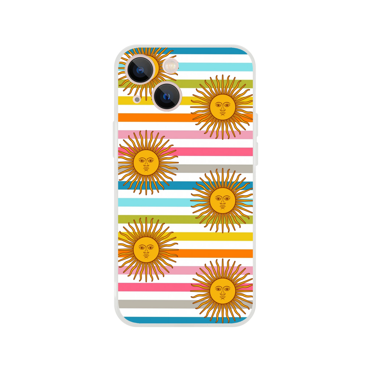Retro rainbow sun iPhone case with striped pastel bands, Boho aesthetic for iPhone 13-16.
