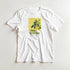 White cotton-blend women's crew-neck T-shirt with a yellow lemon illustration on the front.