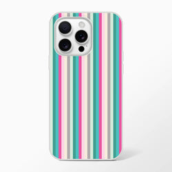 Pastel Stripe iPhone Case for iPhone 13–16 with vertical teal, pink, cream, and gray stripes.