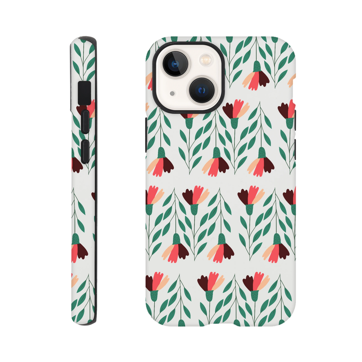 Floral tough protective case for iPhone 16/15/14/13 with dual-layer wraparound print and glossy finish.