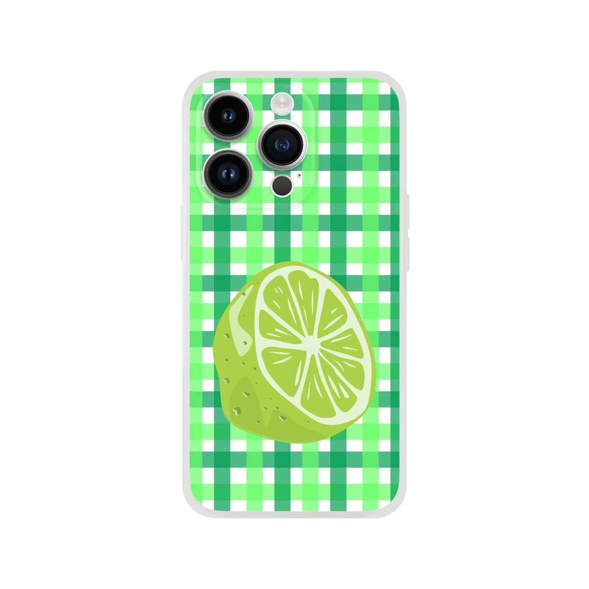 Lime gingham iPhone case with lime slices, green aesthetic cover for iPhone 13–16.