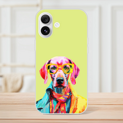 Funny Dog iPhone Case (13-16), Cute Dog Aesthetic with lime green background and a colorful dog wearing yellow sunglasses.