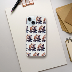 British Bulldog skateboard pattern slim protective clear case for iPhone 13-16 with frosty transparent finish