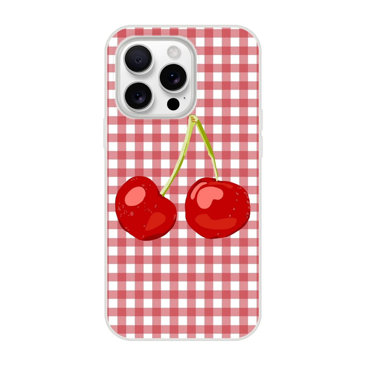 Cute Cherry Gingham iPhone Case (13-16) Coquette Aesthetic with bold gingham pattern and cherries.