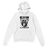 White Trance Gorilla hoodie featuring a black gorilla with headphones and boombox icons.
