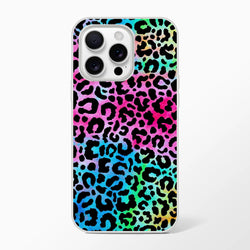 Rainbow animal print leopard iPhone case for 13-16 with a slim, matte finish.