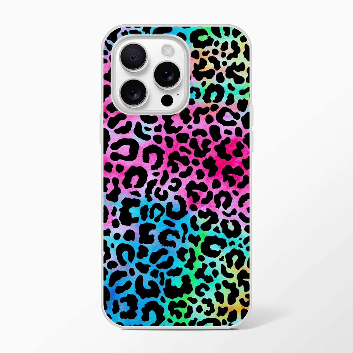 Rainbow animal print leopard iPhone case for 13-16 with a slim, matte finish.