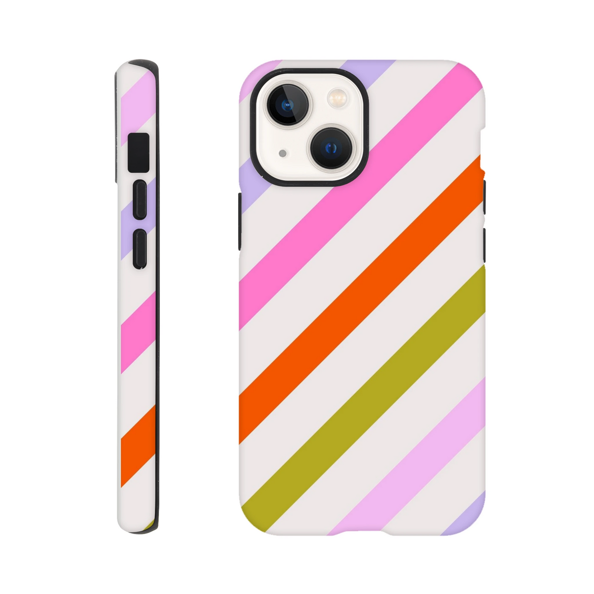 Retro colourful diagonal stripe tough iPhone case with shock-absorbing TPU protection for drops and scratches.