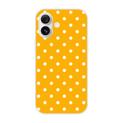 Retro orange phone case with white polka dots. Slim matte TPU cover offering shock absorption for iPhone 13-16.