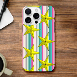 Retro yellow stars and colorful stripes on a tough iPhone case. Vintage graphic phone cover with shock-absorbing TPU protection for daily commutes.