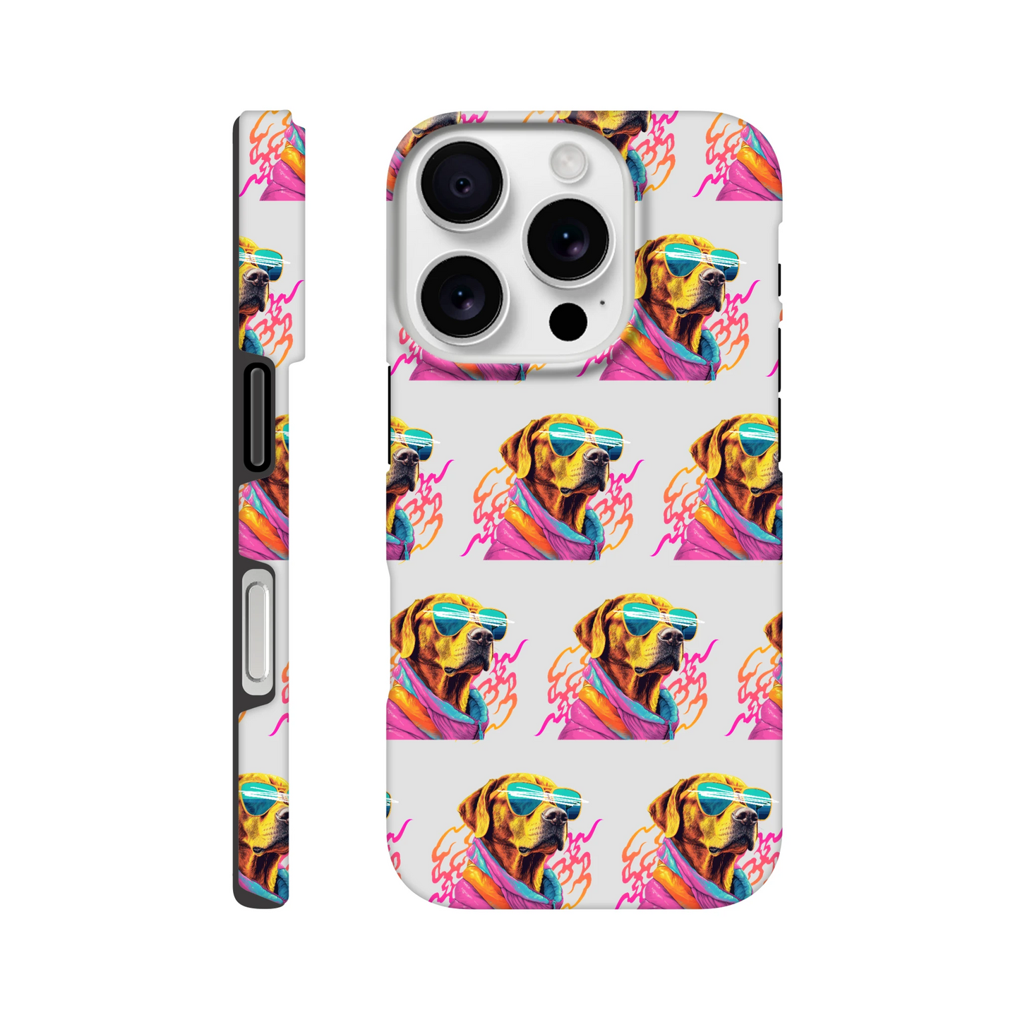 Colorful dog with sunglasses and scarf wraparound print on tough protective iPhone case for iPhone 16–13