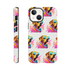 Glossy dual-layer iPhone case with a repeating dog wearing sunglasses wraparound print for iPhone 16/15/14/13