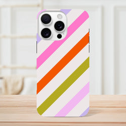 Retro colorful diagonal stripe tough iPhone case with shock-absorbing TPU protection for iPhone 13-16.
