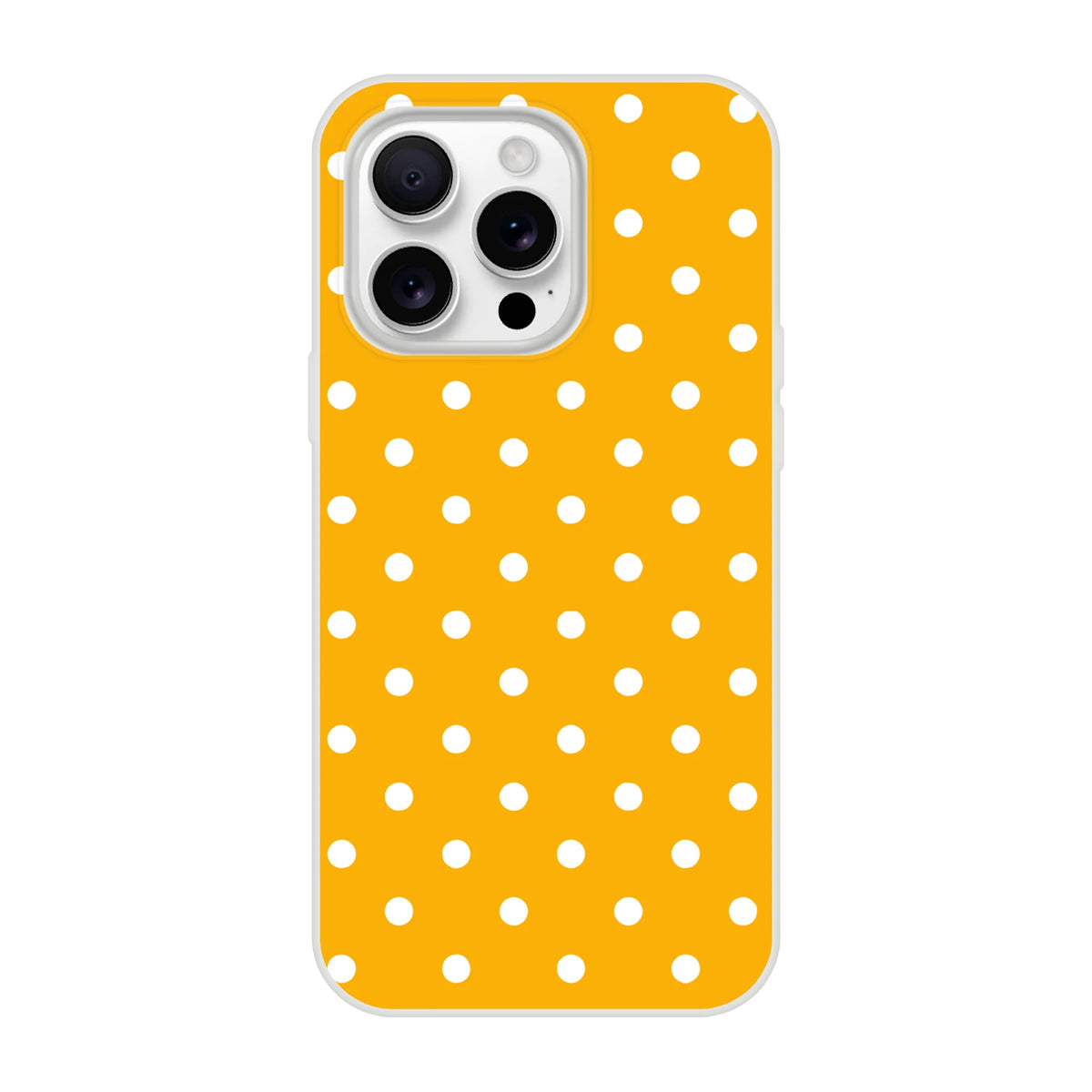Retro orangeiPhone case with white polka dots. Slim flexible TPU cover with matte finish for iPhone 13-16 protection.