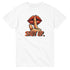 White Lips graphic T-shirt featuring a shushing finger and red lips, with bold 'SHUT UP' text.