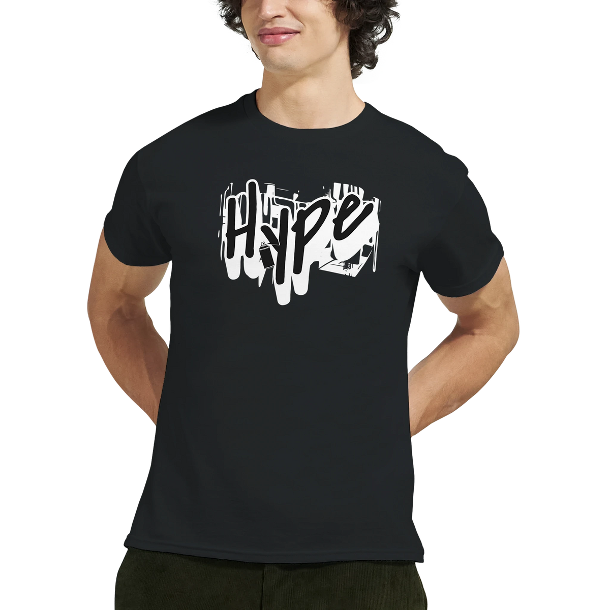 Urban Graffiti Graphic T-Shirt for Men with bold graffiti art, ideal for layered looks under denim jackets or hoodies.