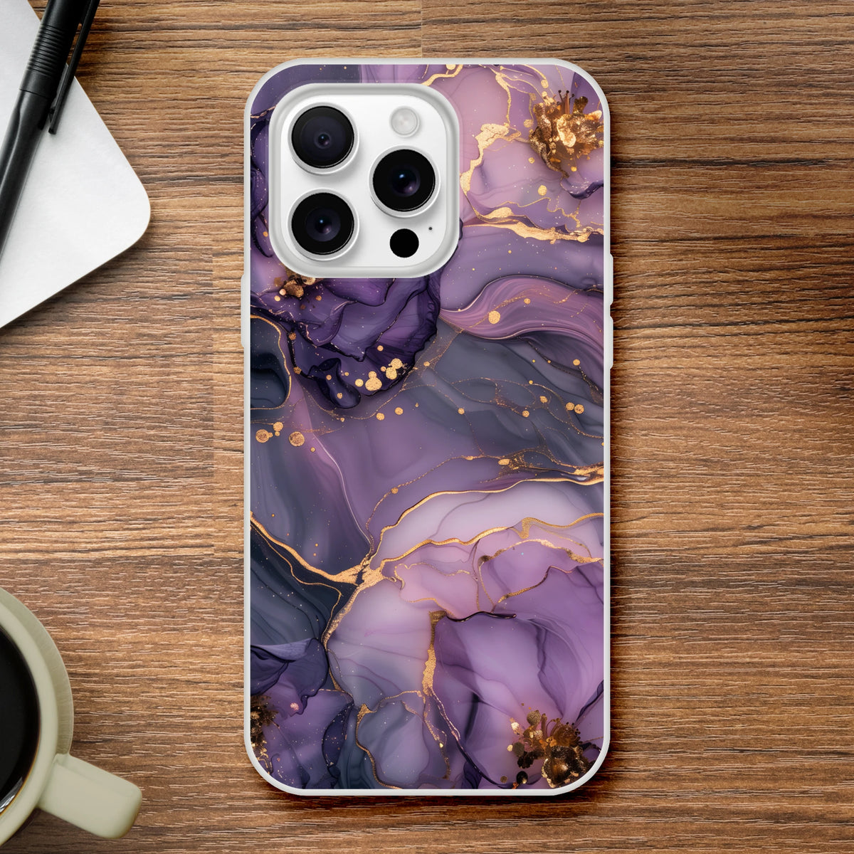 Purple & Gold Marple iPhone Case (13-16) with luxury abstract agate marble pattern