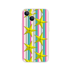 Pastel striped iPhone case with gold stars; slim matte TPU for iPhone 13–16.