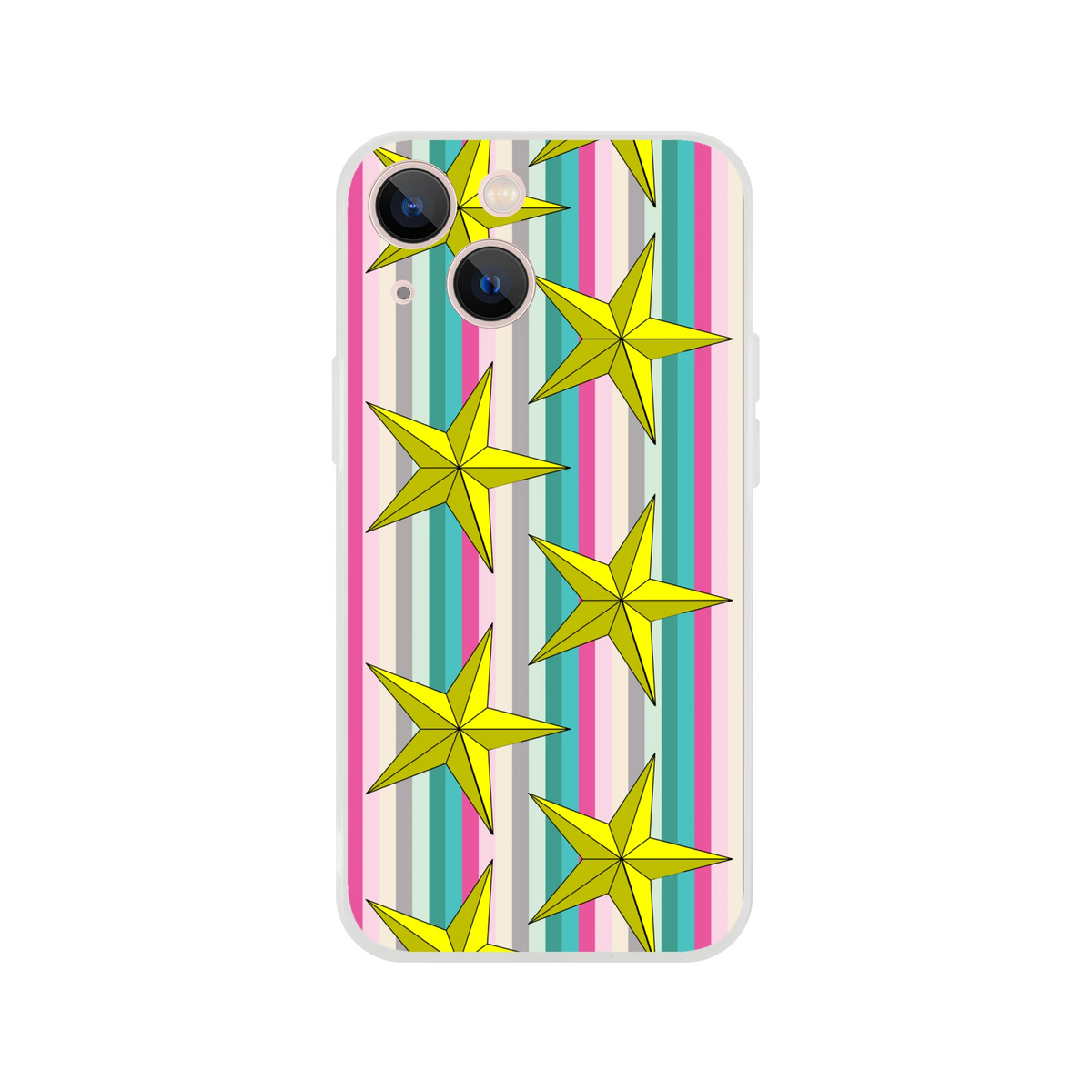 Pastel striped iPhone case with gold stars; slim matte TPU for iPhone 13–16.
