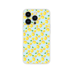 Cute mini lemon pattern iPhone case for iPhone 13-16 in blue aesthetic citrus style.