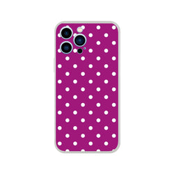Retro purple and white polka dot iPhone case with matte finish, shock-absorbing TPU protection, and precise camera cutouts.