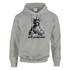 Liberty DJ graphic hoodie in gray, soft cotton blend, featuring Statue of Liberty with headphones at a DJ mixer.